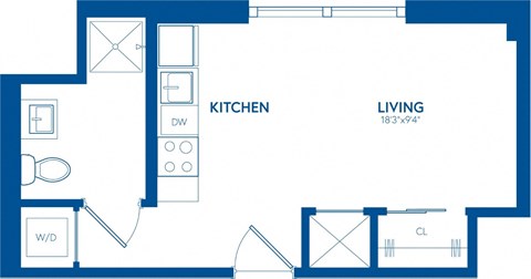 Floor plan for studio, 1 bath, 361 sqft